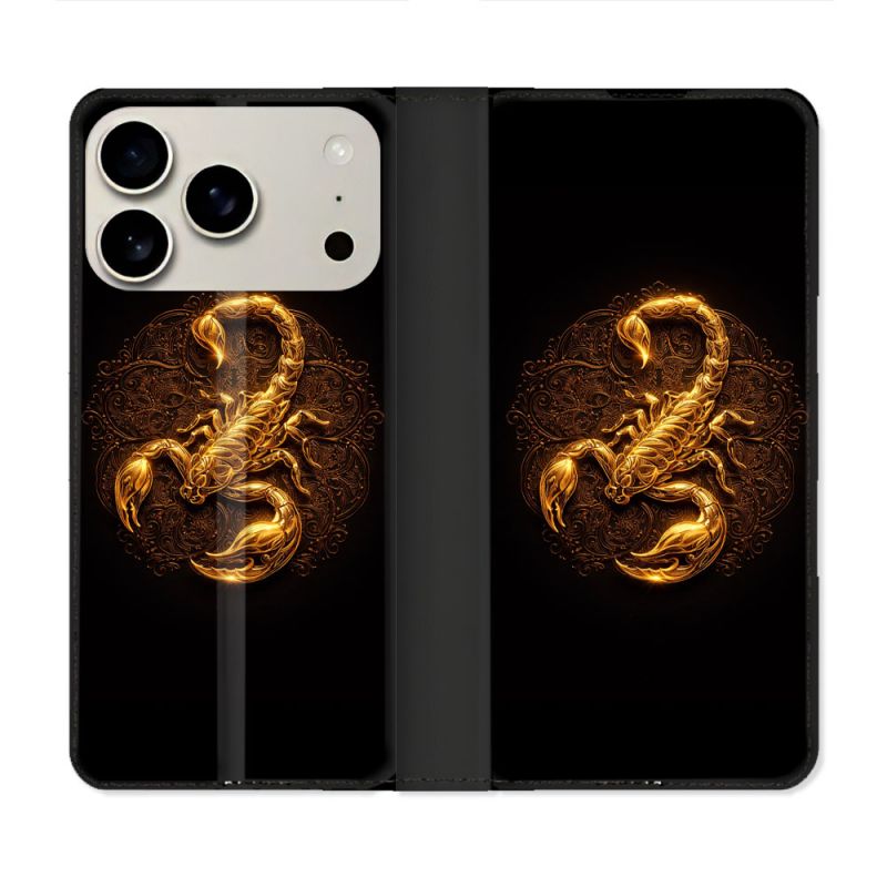 Housse cuir portefeuille Pour Iphone 18 Pro Animal Scorpion Fresque 2026
