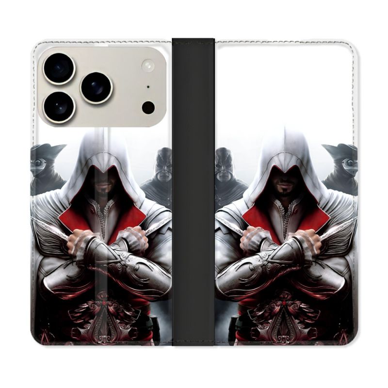 Housse cuir portefeuille Pour Iphone 18 Pro Assassin Creed Mask