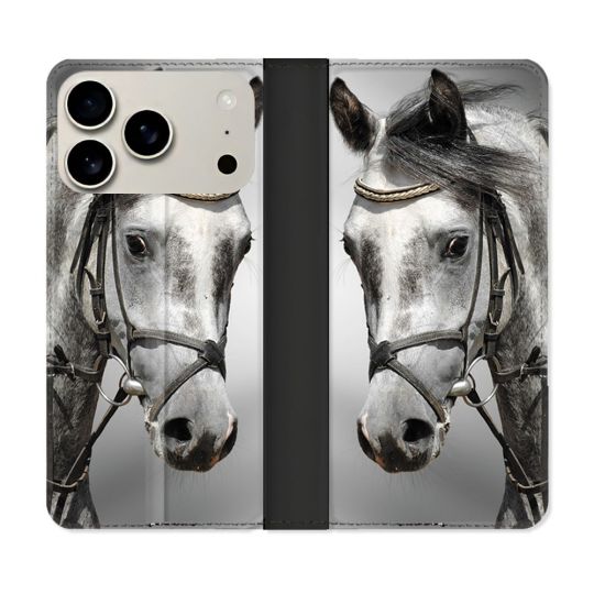 Housse cuir portefeuille Pour Iphone 18 Pro Max Animal Cheval Blanc