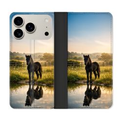 Housse cuir portefeuille Pour Iphone 18 Pro Max Animal Cheval Reflet