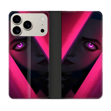 Housse cuir portefeuille Pour Iphone 18 Pro Max Arcane Jinx Rose