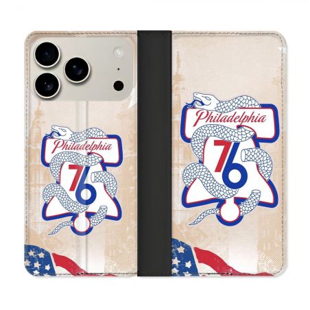 Housse cuir portefeuille Pour Iphone 18 Pro Max Basket Philadelphia 76ers