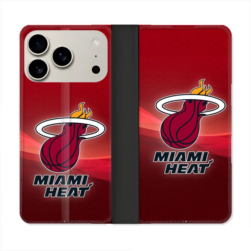Housse cuir portefeuille Pour Iphone 18 Pro Basket Miami Heat