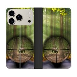 Housse cuir portefeuille Pour Iphone 18 Pro Max Chasse Sanglier Viseur