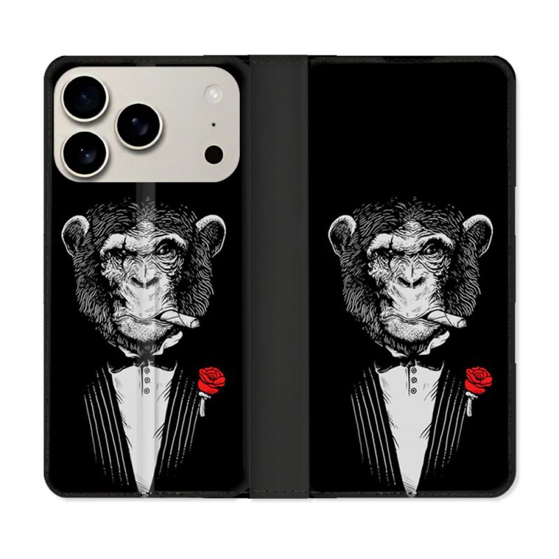 Housse cuir portefeuille Pour Iphone 18 Pro Max Decale Singe Mafia