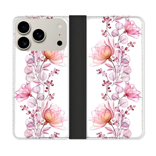 Housse cuir portefeuille Pour Iphone 18 Pro Max Fleur Eclosion