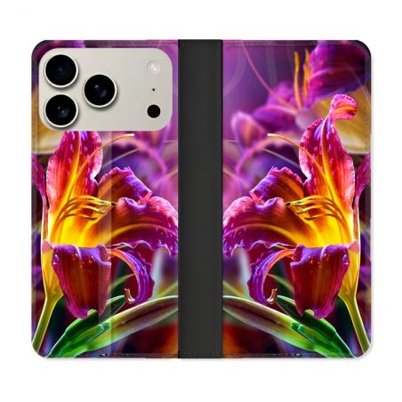 Housse cuir portefeuille Pour Iphone 18 Pro Max Fleur Lys Color
