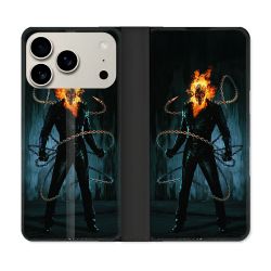 Housse cuir portefeuille Pour Iphone 18 Pro Max Ghost Rider