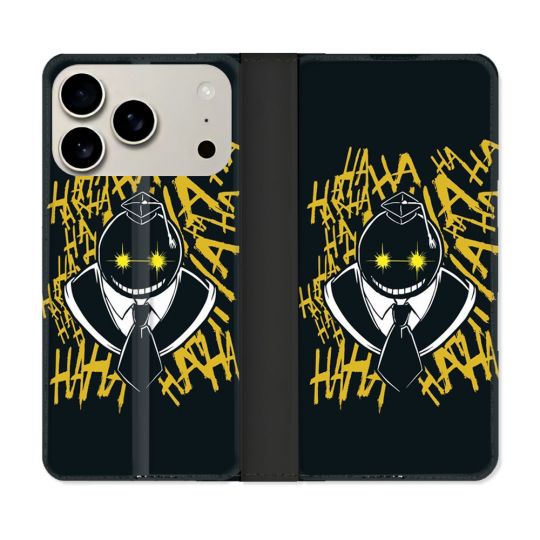 Housse cuir portefeuille Pour Iphone 18 Pro Max Manga Assassination Classroom Kuro Noir