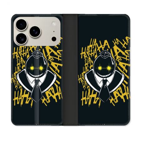 Housse cuir portefeuille Pour Iphone 18 Pro Max Manga Assassination Classroom Kuro Noir