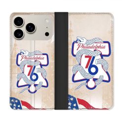 Housse cuir portefeuille Pour Iphone 18 Pro Basket Philadelphia 76ers