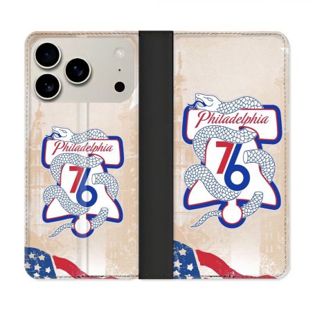 Housse cuir portefeuille Pour Iphone 18 Pro Basket Philadelphia 76ers