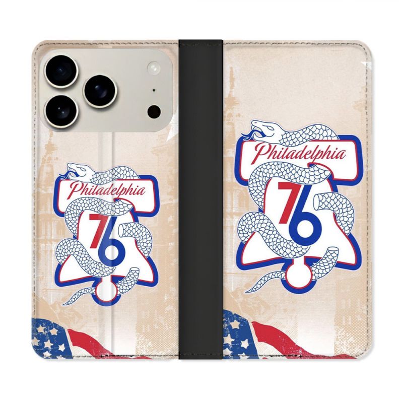 Housse cuir portefeuille Pour Iphone 18 Pro Basket Philadelphia 76ers