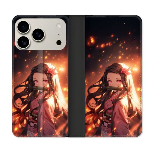 Housse cuir portefeuille Pour Iphone 18 Pro Max Manga Demon Slayer Nezuko Rose
