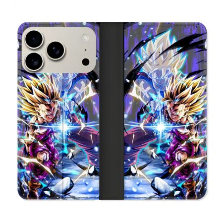Housse cuir portefeuille Pour Iphone 18 Pro Max Manga Dragon Ball Sangohan Duo