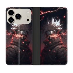 Housse cuir portefeuille Pour Iphone 18 Pro Max Manga Naruto Kakashi Dark