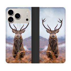 Housse cuir portefeuille Pour Iphone 18 Pro Chasse Chevreuil Montagne