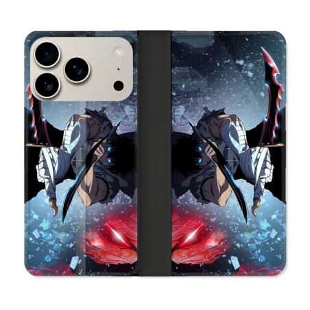 Housse cuir portefeuille Pour Iphone 18 Pro Max Manga Solo Leveling Sung Epee
