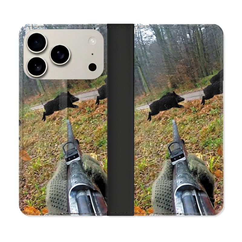 Housse cuir portefeuille Pour Iphone 18 Pro Chasse Vision Tir