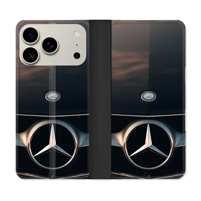 Housse cuir portefeuille Pour Iphone 18 Pro Max Mercedes Calendre