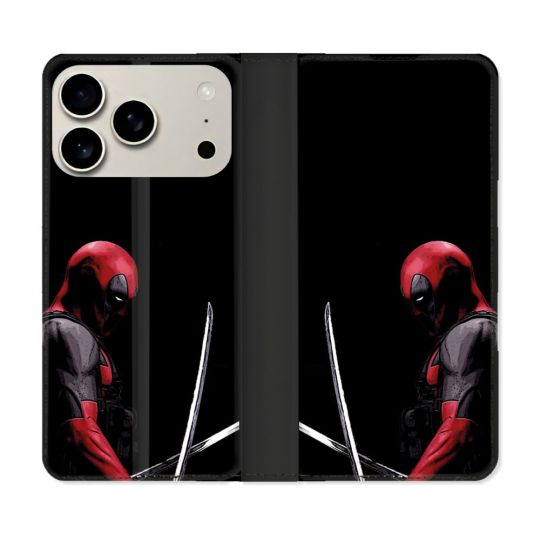 Housse cuir portefeuille Pour Iphone 18 Pro Deadpool Epee