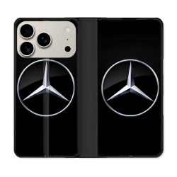 Housse cuir portefeuille Pour Iphone 18 Pro Max Mercedes Carbone
