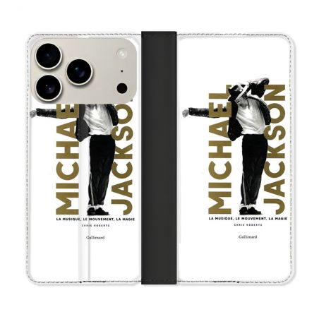 Housse cuir portefeuille Pour Iphone 18 Pro Max Michael Jackson Blanc