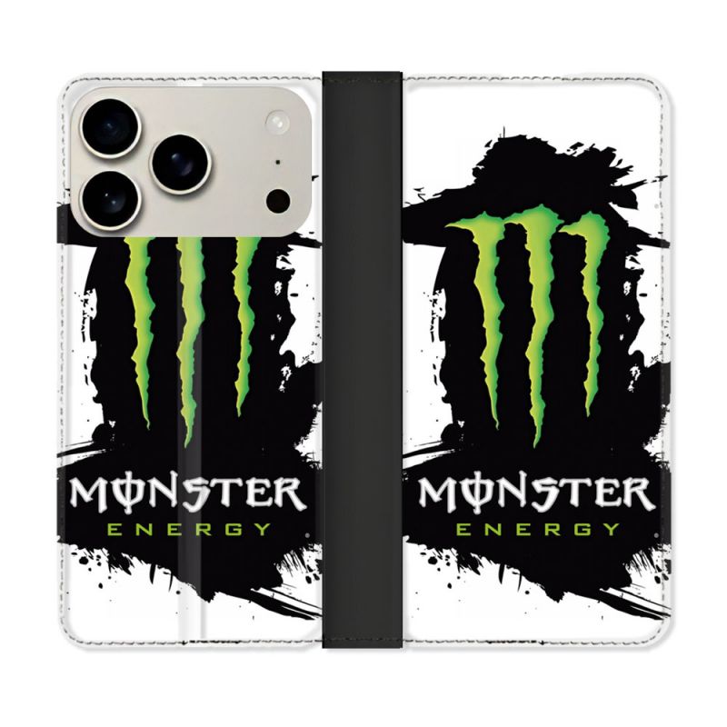 Housse cuir portefeuille Pour Iphone 18 Pro Max Monster Energy Tache