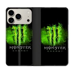 Housse cuir portefeuille Pour Iphone 18 Pro Max Monster Energy Vert