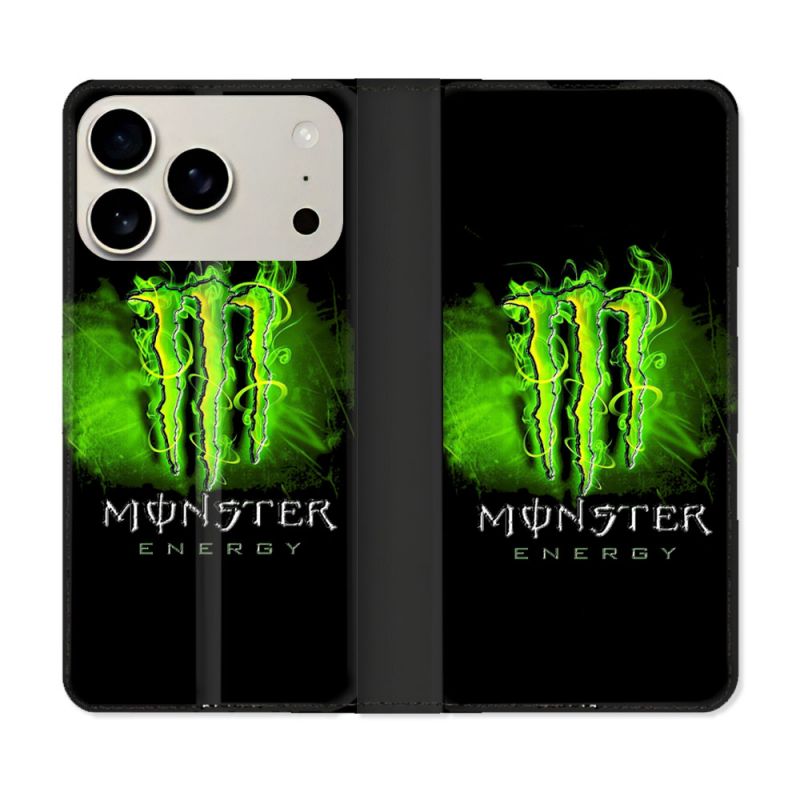 Housse cuir portefeuille Pour Iphone 18 Pro Max Monster Energy Vert