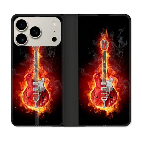 Housse cuir portefeuille Pour Iphone 18 Pro Max Musique Guitare Electrique