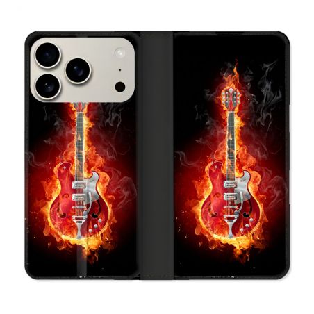 Housse cuir portefeuille Pour Iphone 18 Pro Max Musique Guitare Electrique