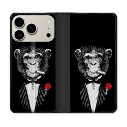 Housse cuir portefeuille Pour Iphone 18 Pro Decale Singe Mafia