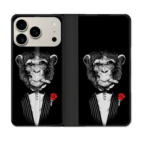 Housse cuir portefeuille Pour Iphone 18 Pro Decale Singe Mafia