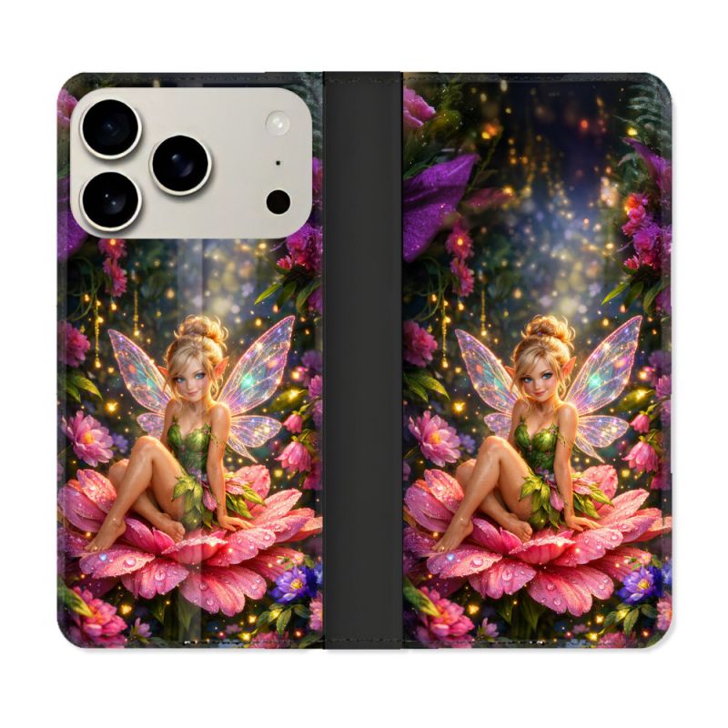 Housse cuir portefeuille Pour Iphone 18 Pro Fantastique Fee Fleur