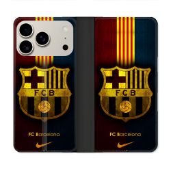 Housse cuir portefeuille Pour Iphone 18 Pro Foot FC Barcelone Vintage
