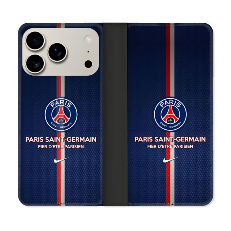 Housse cuir portefeuille Pour Iphone 18 Pro Foot PSG Fier