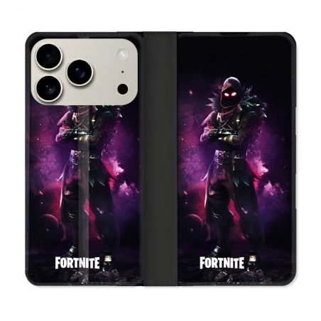 Housse cuir portefeuille Pour Iphone 18 Pro Fortnite Raven