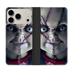 Housse cuir portefeuille Pour Iphone 18 Pro Horreur Chucky Cicatrice