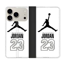 Housse cuir portefeuille Pour Iphone 18 Pro Jordan 23 Blanc
