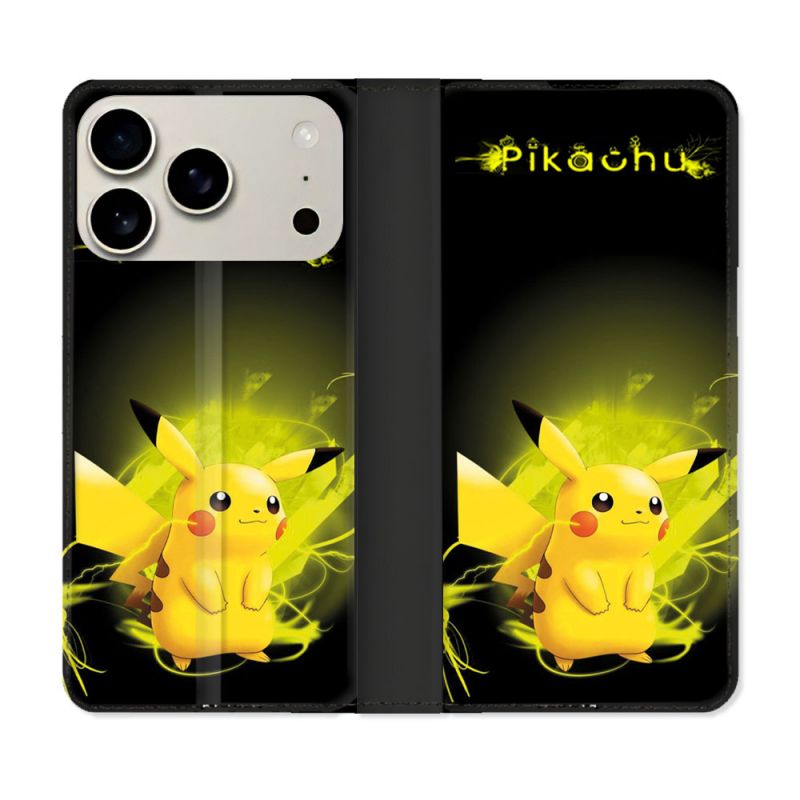 Housse cuir portefeuille Pour Iphone 18 Pro Max Pokemon Pikachu Eclair