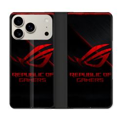 Housse cuir portefeuille Pour Iphone 18 Pro Max ROG Rouge