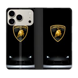 Housse cuir portefeuille Pour Iphone 18 Pro Lamborghini Noir