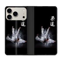 Housse cuir portefeuille Pour Iphone 18 Pro Max Sport Judo Noir