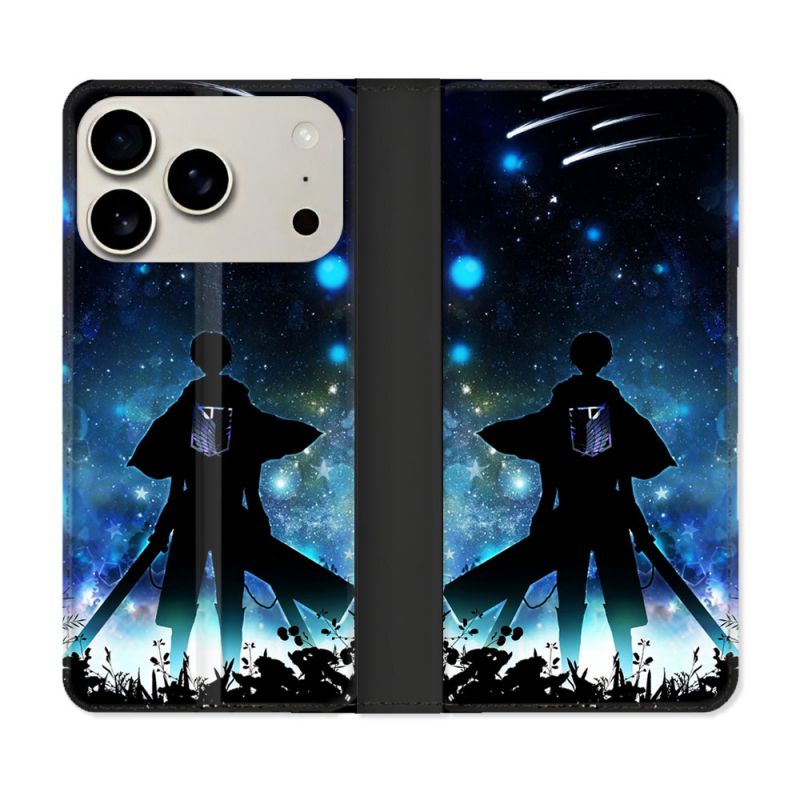 Housse cuir portefeuille Pour Iphone 18 Pro Manga Attaque Titans Levi