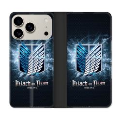 Housse cuir portefeuille Pour Iphone 18 Pro Manga Attaque Titans Noir