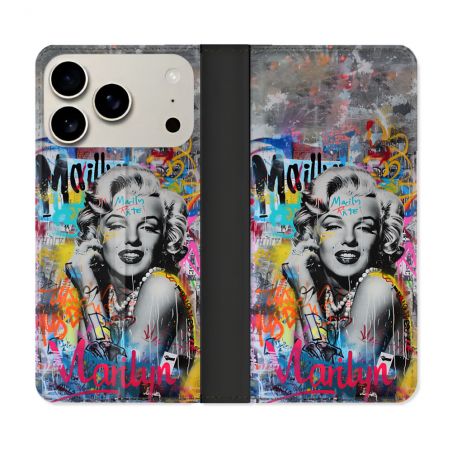 Housse cuir portefeuille Pour Iphone 18 Pro Max Street Art Maryline Monroe