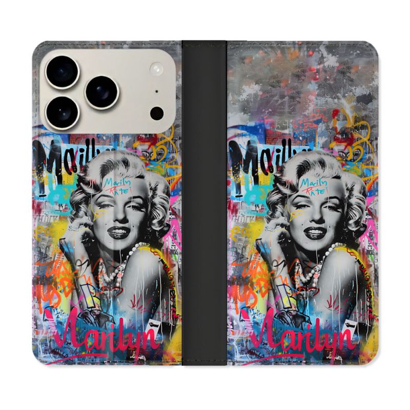 Housse cuir portefeuille Pour Iphone 18 Pro Max Street Art Maryline Monroe