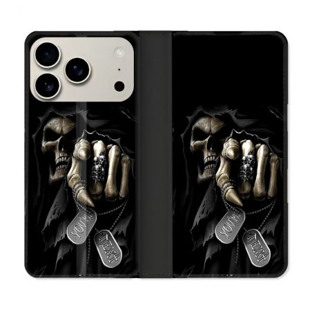 Housse cuir portefeuille Pour Iphone 18 Pro Max Tete de Mort Your Next