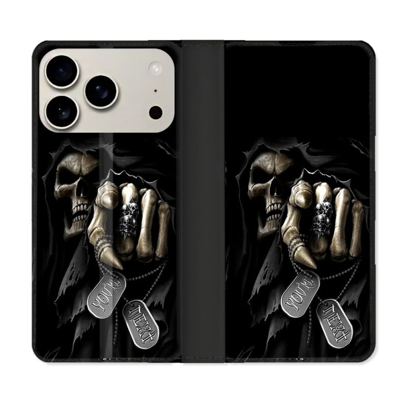 Housse cuir portefeuille Pour Iphone 18 Pro Max Tete de Mort Your Next
